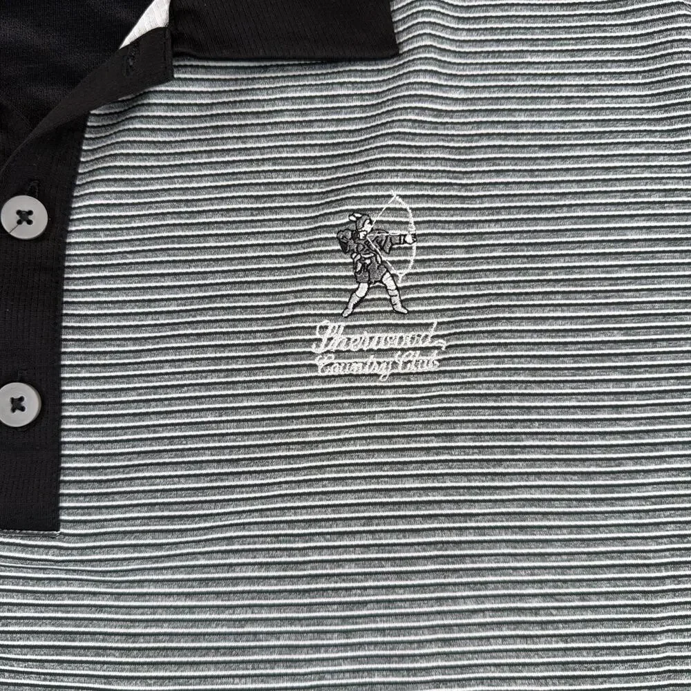 Adidas Climachill Golf Polo Mens XL Black Gray Striped Sherwood Country Club